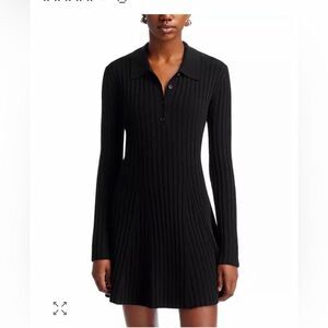 French Connection Ribbed Black Long Sleeve Dress medium